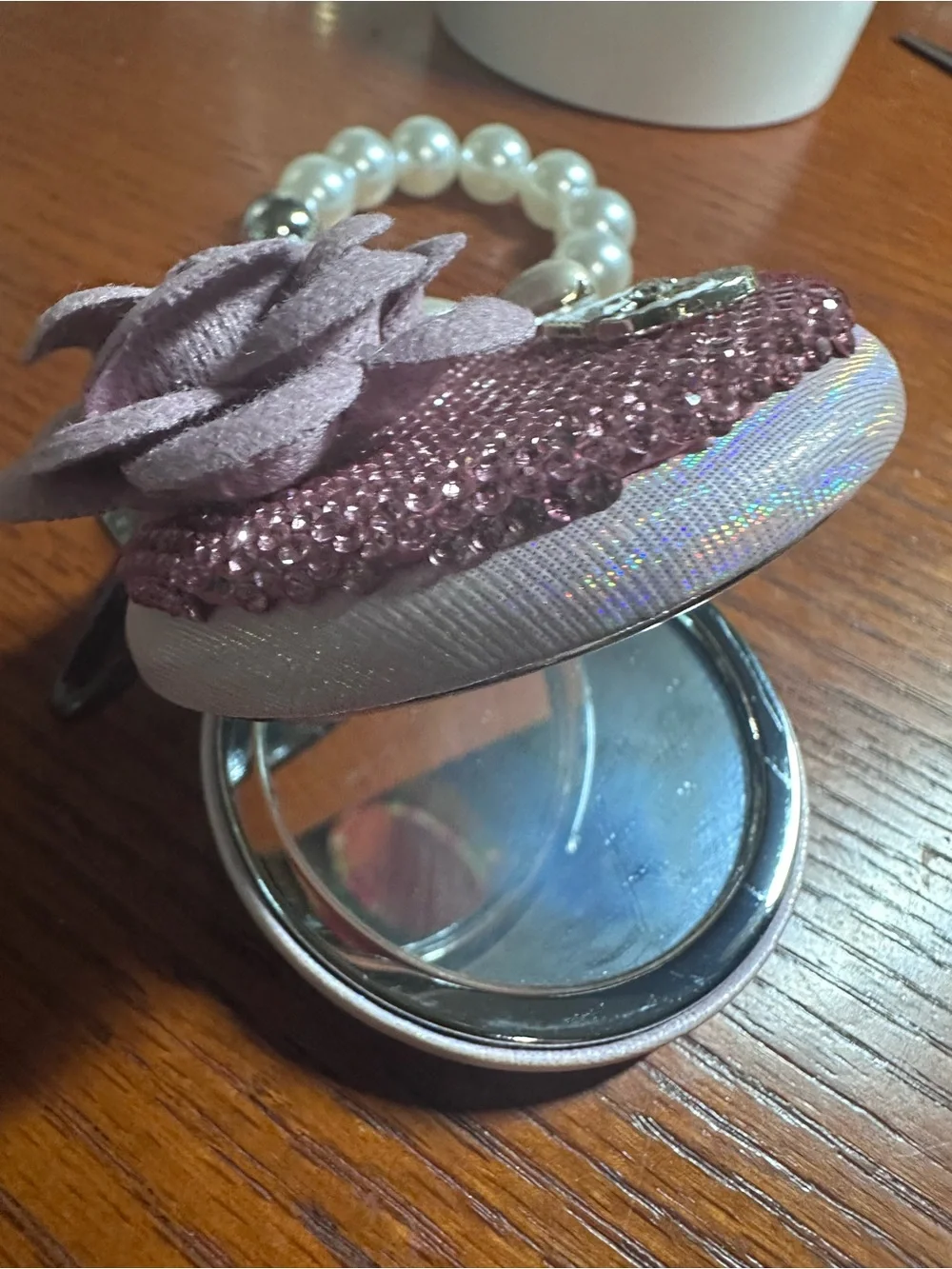 Pink Floral Pearl-Bead Key & Card Holder Charm